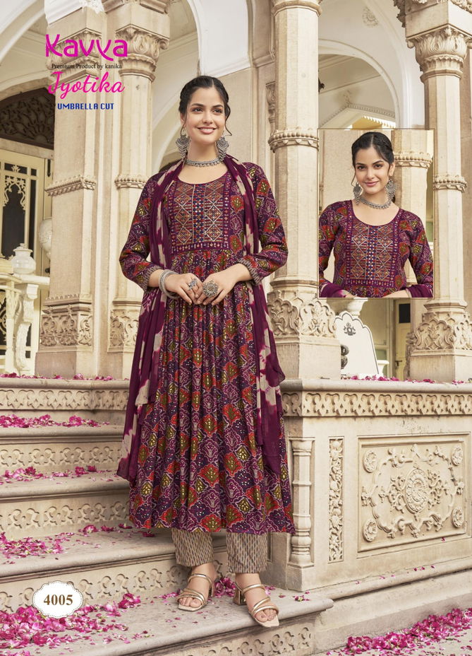 Jyotika Vol 4 By Kavya Capsule Foil Printed Embroidery Kurti Bottom With Dupatta Wholesale Online
